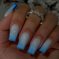 24PCS Press On Nails Square Gradient Blue Fake Nails With Long Acrylic Gloss Fully Covered Nails, Women And Girls' Daily Wear