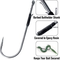 10pcs Bass Fishing Hook with Bait Holder Worm Hook Weedless Long Shank Hook Flipping Hooks for Pitching Punch Shot Wacky Rig