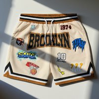 Summer BROOK LYN Y2K Graphic Print Basketball Shorts Men's Casual Quick-dry Beach Shorts Comfy Relaxed-Fit Flexible Shorts Moto