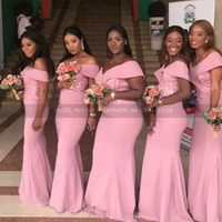 Customized Long Mermaid Pink Bridesmaid Dresses African Wedding Guest Party Evening Dress robe demoiselle dโhonneur de mariage