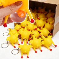 20pcs Funny Chicken Egg Laying Hens Crowded Stress Ball Keychain Portable Mini Chicken Key Chains Spoof Tricky Gadgets Keyring
