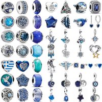 New Original 925 Sterling Silver Bule Bead Glitter Christmas Tree Charm Bird Fit Bracelet Necklace Women Diy Jewelry For Gift