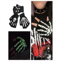 AliExpress NONE 1/3pair Luminous Skull Half Finger Gloves Halloween Role Playing Gloves Autumn Winter Warm Knitted Gloves Elastic Bicycle Gloves