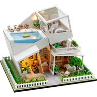 NEW DIY Wooden Sky Island Casa Miniature Model Kits With Furniture LED Lights Dollhouse for Friends Birthday Gifts