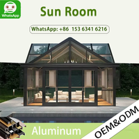 OneAlu Modern Outdoor Garden Steel Prefab Sunroom - Waterproof Greenhouse, Polygonal Roof Aluminum-Glass for Villa