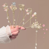 Fairy Flower Tassel Hairpin Light Luxury Metal Floral Hair Stick Exquisite Elegant Hairdressing Headwear Jewelry Hair Accessory