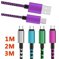 USB Type C Cable Date Sync 2.4A Fast Charging Nylon Braided Wire Charger Cable For Samsung Huawei Android Mobile Phone 1M 2M 3M