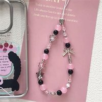 Korean Y2K Cute Heart Bow Pink Pearl Beads Beaded Phone Chain For iPhone Camera Hanging Rope Anti-Lost Lanyard Hanging Jewelry