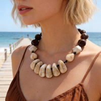 Vintage Resin Geometric Beads Necklace for Women New Trendy Acrylic Irregular Handmade Knotted Choker Statement Jewelry Gift