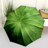1pc Green Textured Pattern Umbrella, Automatic Open/Close, Sturdy Iron Frame, Portable Folding Design, Unisex, for Travel, Off