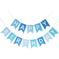 Blue Ombre Happy Birthday Banner, 13 Piece Swallowtail Paper Bunting with White Letters, Birthday Party Decoration