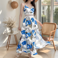 Floral Print Spaghetti Strap Dress, Elegant Sleeveless Split Dress For Spring & Summer, Women's Clothing