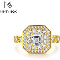 MINTYBOX Full Halo Moissanite Ring for Women Solid 925 Sliver 18k White Gold Plated Diamond Rings Engagement Luxury Fine Jewelry