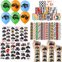 Racing Monster Truck Party Favors Slap Bracelets Keychains Tattoo Stickers Gift Bags Kids Boys Birthday Party Supplies