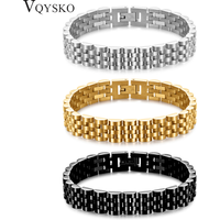 VQYSKO Trendy Minimalist Stainless Steel Gold Color Plated Watch Strap Bracelet for Women/Men Jewelry Gifts Couple Bracelet