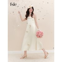 FSLE【L'amour Series】Summer Women's Strapless Satin Maxi Dress with Bow Detail Handmade Floral Appliques for Special Occasions