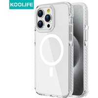 Koolife 2.0mm Transparent Magnetic Mobile Phone Protective Case with Detachable Lanyard Hole for iPhone 11 12 13 14 15 16 Promax