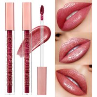 BEAUTY GLAZED Metallic Lip Gloss Shimmer Texture Glitter Long Lasting Waterproof Moisturizing Lip Makeup