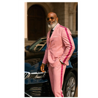 Pink Men Suits 2 Piece Blazer+Pants Cotton Stripe Prom Wedding Tuxedo Coat Custom Made Formal Office Business Jacket Trousers