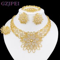 Luxury Jewelry Set For Women High Quality 18K Gold Plated Dubai Jewelry Necklace Earring Ring Bracelet Trending