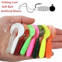 10Pcs New Luminous Soft Bait Worm Ribbed Curly Tail Worm Fishing Lures Pesca Carp Fishing Bass Lure Isca