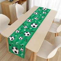 1pc Soccer Themed Table Runner - Green Football Print Table Decor for Sports Birthday Party Supplies