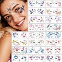 10pcs Glitter Butterfly Flower Fake Tattoo for Women Temporary Tattoo Stickers for Face Makeup Eyebrow Decals Party Performance