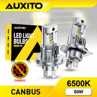 AUXITO 2Pcs Fanless H4 LED Bulbs High Beam Low Beam For Car Headlights 6500K White 12000LM 50W H4 LED Automotivo Canbus Lamp 12V