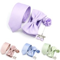 Hot Sale Bowtie Cufflink Brooch Tie Set Polyester Purple Blue Sage Green Necktie For Groom Suit Wedding Cravat Shirt Accessory