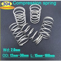 304 Strong Spring Steel Pressure Compression Spring Shock Absorption Return Spring, Wire Diameter 2.0mm, Od:12-30mm, L:15-100mm