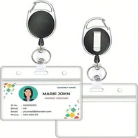 2 Pack ID Badge Holder With Retractable Badge Reel Clear Horizontal ID Card Holder With Heavy Duty Carabiner Badge Reel