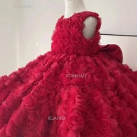 New Year Girls Birthday Princess Dress Sleeveless Red Flower Gown Baby Toddler Party Pageant Christmas Elves Clothing Costumes