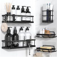 Rustproof Bathroom Storage Caddy Kit, Wall Mount Shower Organizer Shelves With Hooks & Soap Holder For Toiletries & Bath Accesso