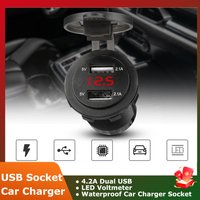 USB Charger Socket Dual QC 3.0 For Car Motorcycle With Voltmeter Car Charger Power Socket Waterproof for 12V/24V Car Boat