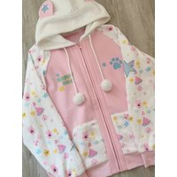 Harajuku Kawaii Coats with Hoodies Women Japanese Sweet Lolita Sweatshirts Kawaii Cartoon Print Y2k Overcoat Fashion Clothes Top