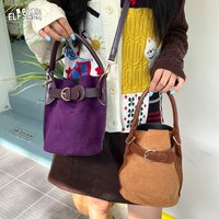 ELFSACK 2025 Autumn New Arrivals Casual Edgy Style Suede Matte Finish Buckle Crossbody Bucket Bag For Woman