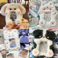 Plush Animal Card Holder Cartoon Cute Fox Rabbit Puppy Photo Small Card Display Protective Case Bag Keychain Decorative Pendant