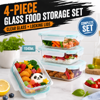 Saeiv 4/8 pièces, récipients de stockage en verre avec couvercles, récipients alimentaires de 1040 ml, boîtes de rangement avec couvercles, ensemble de récipients de stockage, adaptés au micro-ondes,