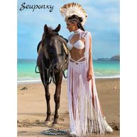 High Quality New Women's Fashion Slim Fit 2 Piece Set Sexy High Neck Long Tassel Sexy Perspective Braid Design Pant Set