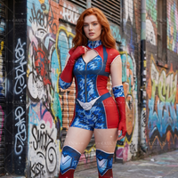 Women's Firecracker Cosplay Outfit, Red Black Tactical Superhero Full Set Costume Movie Character Role Play for Halloween Party