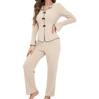 Women Pajama Set Soft Feel Pyjama Set Cozy Women's Lounge Set with Long Sleeve Top Wide Leg Pants Stylish 2 Piece for Autumn