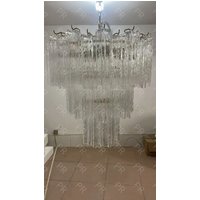 Vintage Italian Designer Texture Glass Ceiling Chandeliers Transparent Pink Home Decoration Hanging Lamps for Living Room Lustre