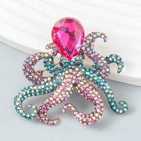 Octopus Enamel Pin Blue Rhinestones Octopus Brooches Pins For Women Men Cute Sea Animal Crystal Jewelry Accesseries Gift