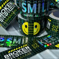 Laser Keep Smiling Tape DIY Cyberpunk Mechanical Warning Decorative Tape Stickers for Bicycle/Skateboards/suitcases/fish Tanks