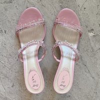 2025 Summer New Sexy Women Sandals Thin Heel Rhinestone High Heels Open Toe Backless Slippers Fairy Style image 4