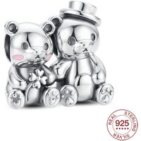 New 925 Sterling Silver Charm Cute Couple Bear Beads Fits Original Bracelets Fine Animal Romantic Jewelry Gifts For Women