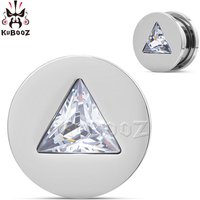 KUBOOZ Stainless Steel Triangle Zircon Ear Tunnels Plugs Screw Fit Ear Expanders Stretchers Gauge Body Piercing Jewelry 2PCS