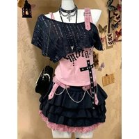 Japanese Sweet Lolita 3 Piece Outfits Y2K Vintage Ruffle Tops Mini Skirt Harajuku Preppy Casual Daily Fashion Suits
