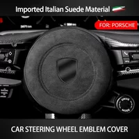 Car Steering Wheel Horn Cover Trim Suede Interior Decorative Accessories For Porsche Panamera Cayenne 718 911 Macan