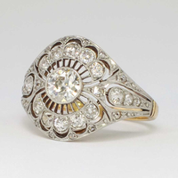 Vintage Hollow Full-set Synthetic Gemstone Ring Copper Material Women Niche Ring For Daily